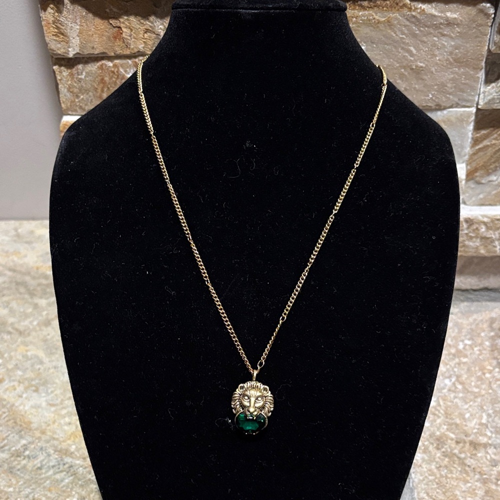 Gold Lion GG Pendant Necklace